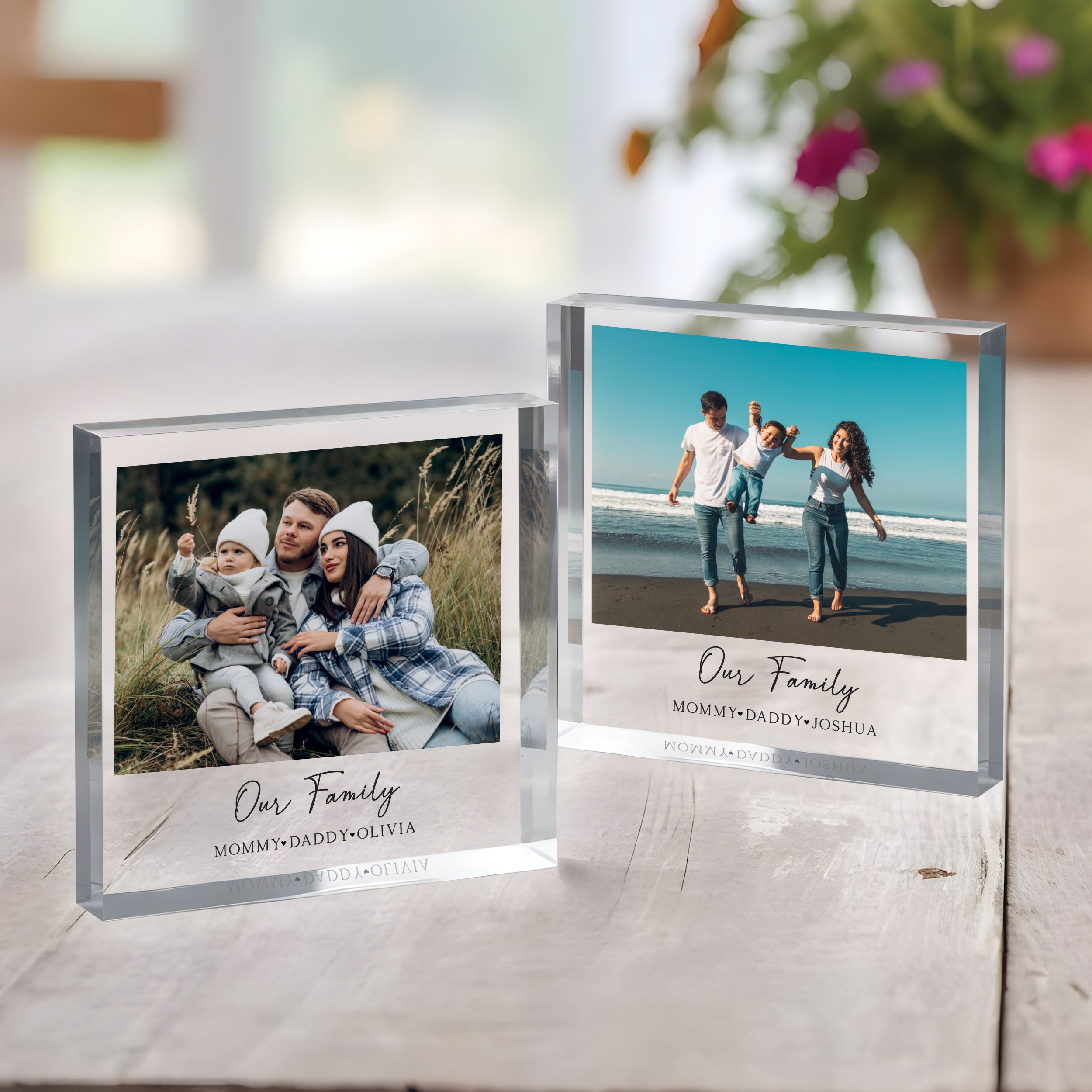 Our Family Square Plaque 2 Custom Photo Family Gift, Personalized Photo Acrylic Block