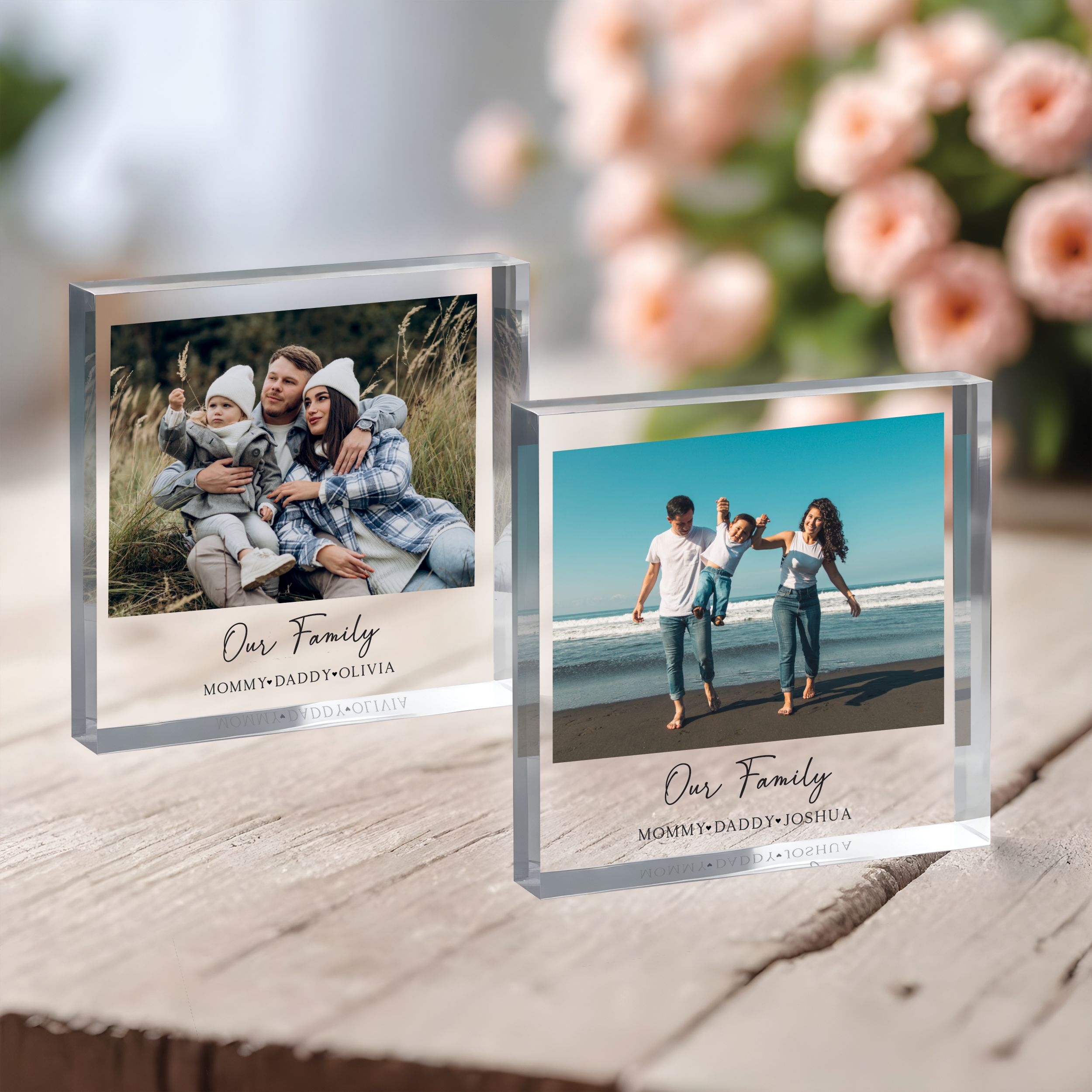 Our Family Square Plaque 4 Custom Photo Family Gift, Personalized Photo Acrylic Block