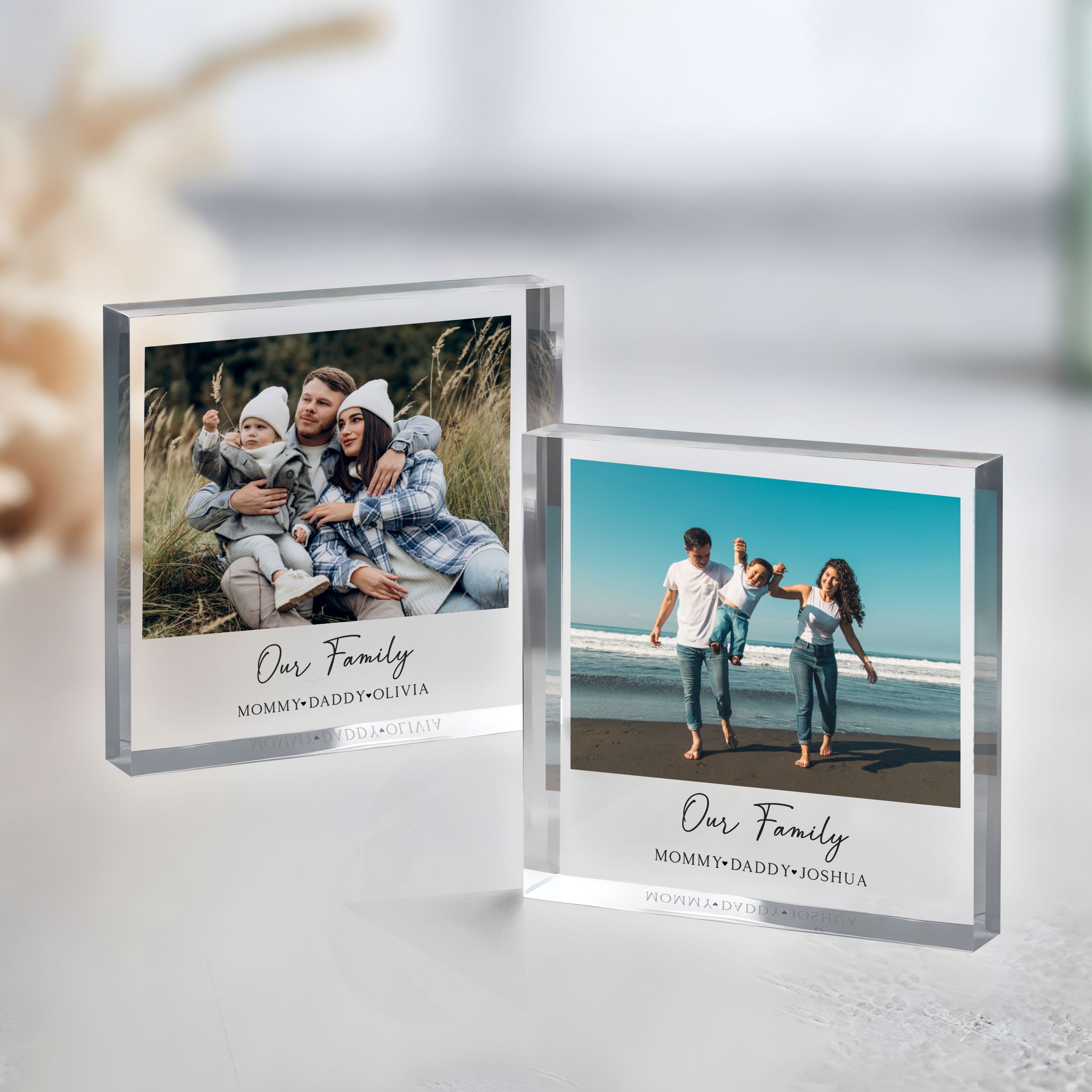Our Family Square Plaque 5 Custom Photo Family Gift, Personalized Photo Acrylic Block