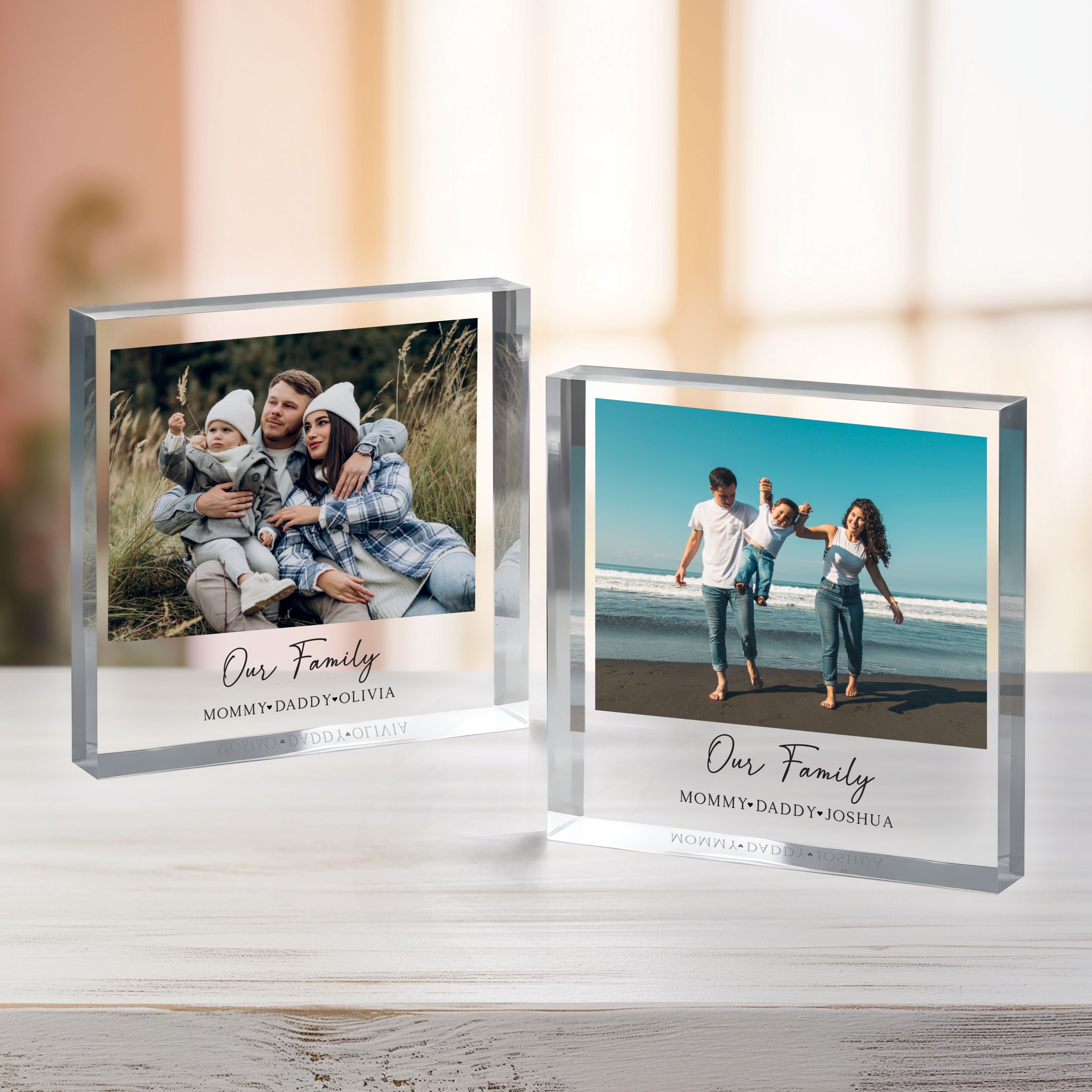 Our Family Square Plaque 8 Custom Photo Family Gift, Personalized Photo Acrylic Block