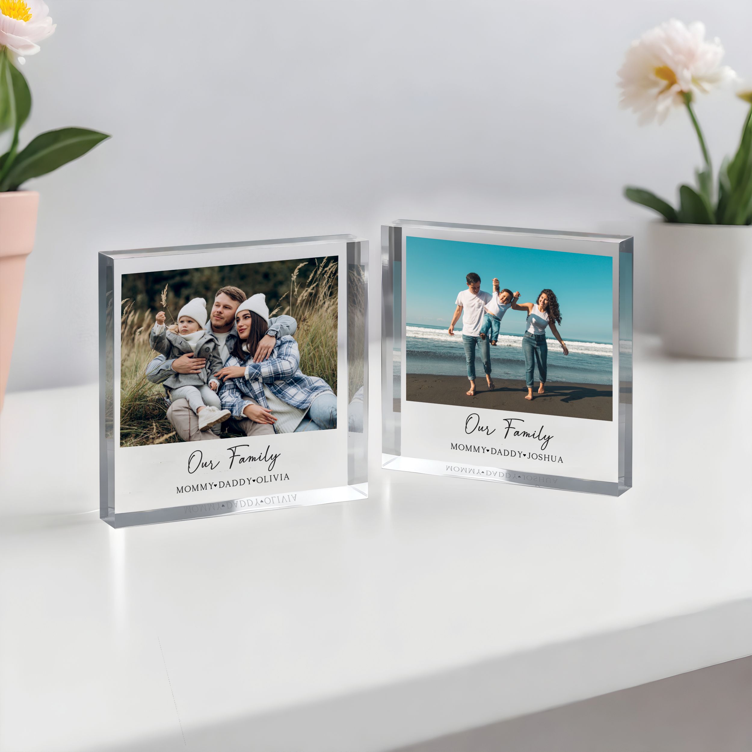 Our Family Square Plaque 9 Custom Photo Family Gift, Personalized Photo Acrylic Block
