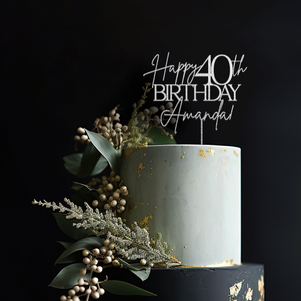 Happy 40th Birthday Cake Topper, Happy 40th Birthday