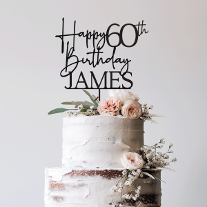Happy 60th Birthday Cake Topper, 60th Anniversary Cake Topper