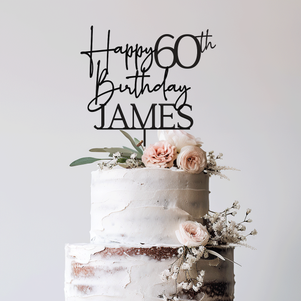 Happy 60th Birthday Cake Topper, 60th Anniversary Cake Topper