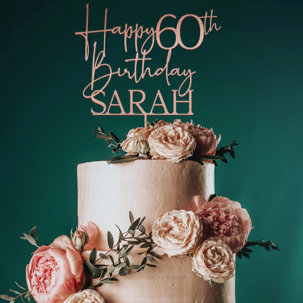 Happy 60th Birthday Cake Topper, 60th Anniversary Cake Topper