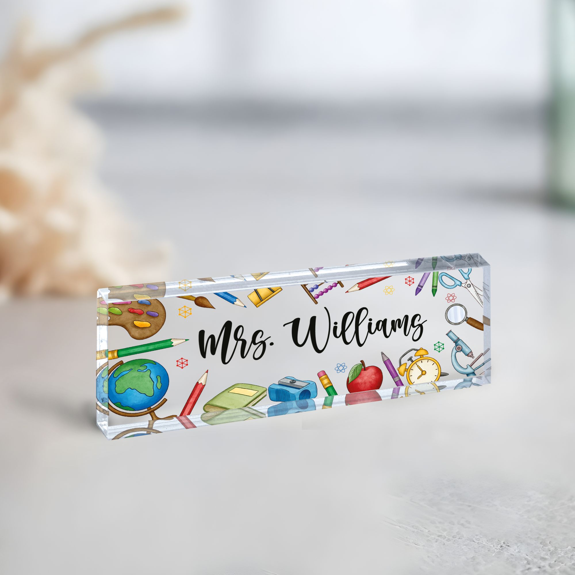 Rectangle Mock Up Light Teacher Desk Name Plate, Personalized Name Plate for Teacher