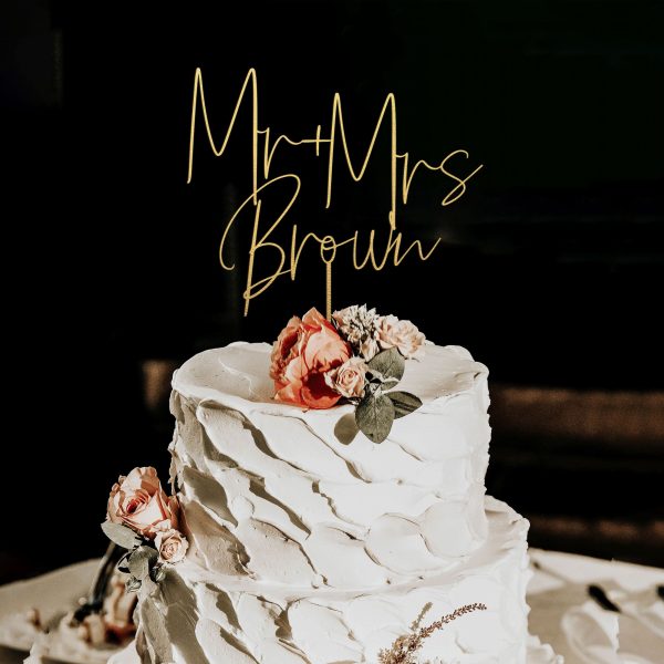 Personalized Cake Topper, Gold Wedding Cake Topper, Custom Wedding Cake Decor