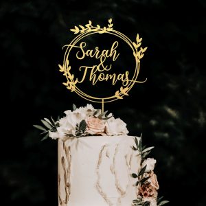 Greenery Wedding Cake Topper, Custom Names Cake Topper