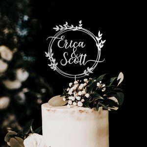 Greenery Wedding Cake Topper, Custom Names Cake Topper