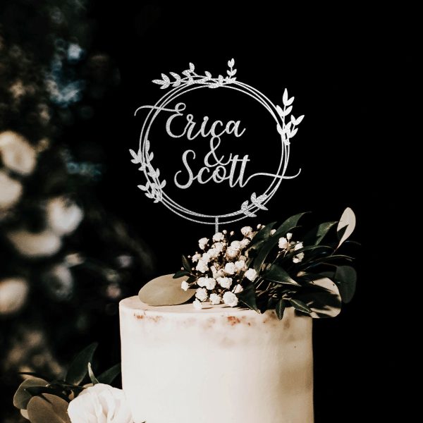 Greenery Wedding Cake Topper, Custom Names Cake Topper