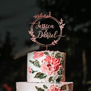 Greenery Wedding Cake Topper, Custom Names Cake Topper