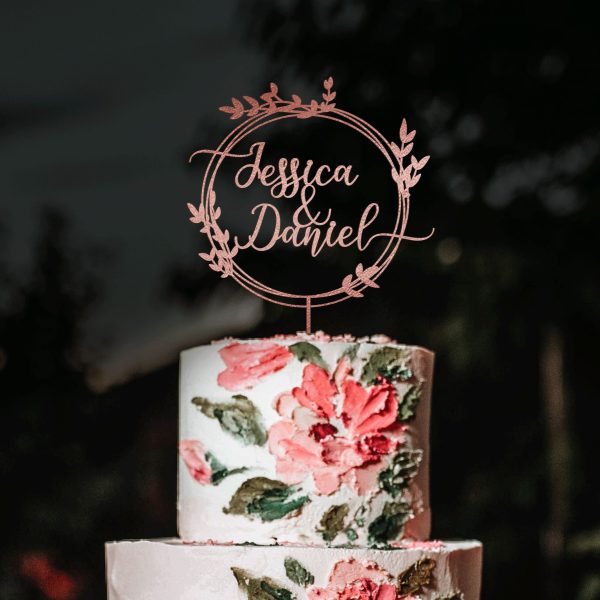 Greenery Wedding Cake Topper, Custom Names Cake Topper
