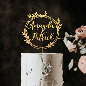 Greenery Wedding Cake Topper, Custom Names Cake Topper