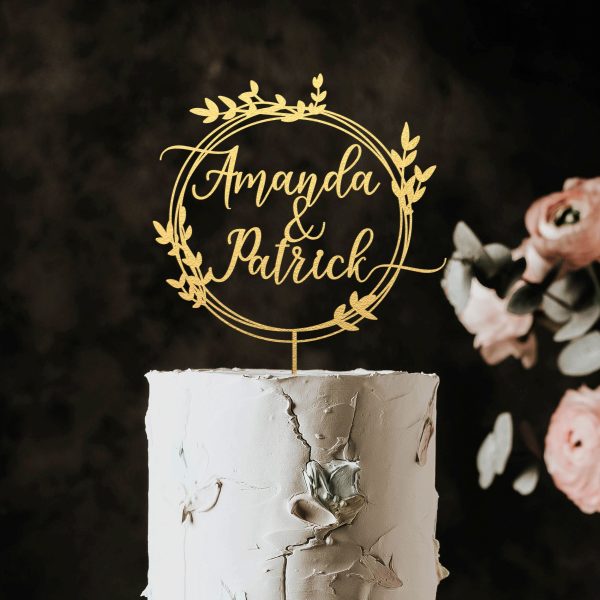 Greenery Wedding Cake Topper, Custom Names Cake Topper