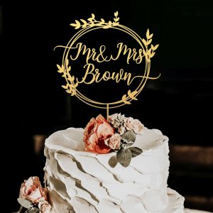 Greenery Wedding Cake Topper, Custom Names Cake Topper