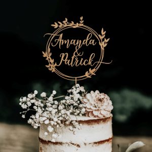 Greenery Wedding Cake Topper, Custom Names Cake Topper
