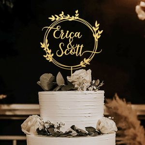 Greenery Wedding Cake Topper, Custom Names Cake Topper