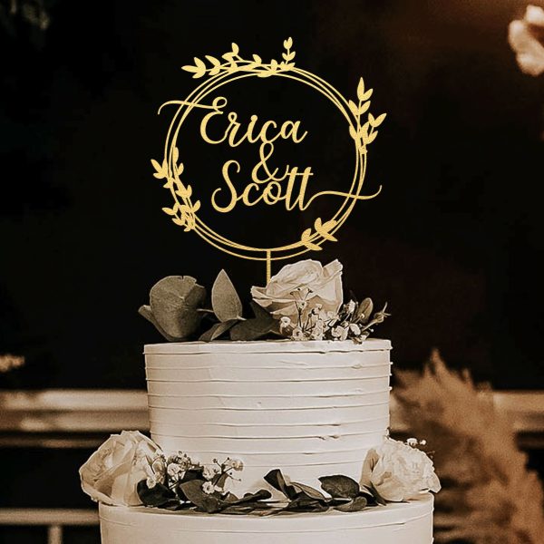 Greenery Wedding Cake Topper, Custom Names Cake Topper