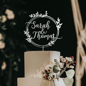 Greenery Wedding Cake Topper, Custom Names Cake Topper