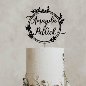 Greenery Wedding Cake Topper, Custom Names Cake Topper