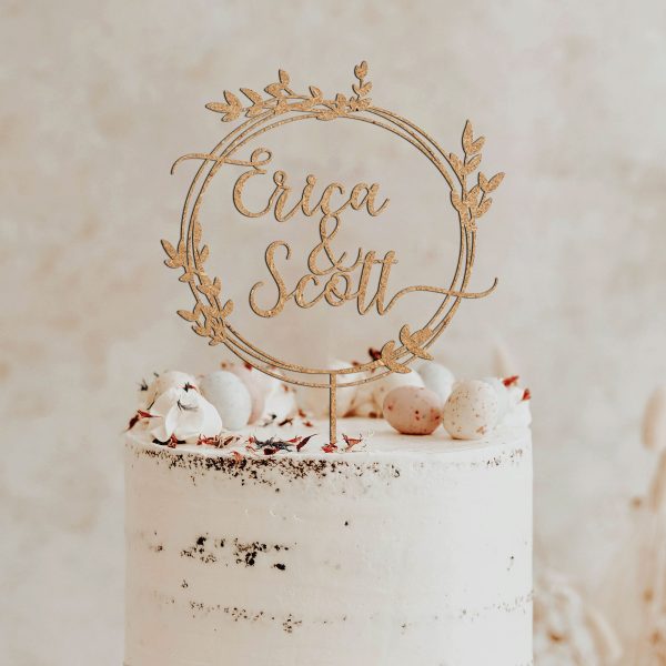 Greenery Wedding Cake Topper, Custom Names Cake Topper