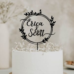 Greenery Wedding Cake Topper, Custom Names Cake Topper