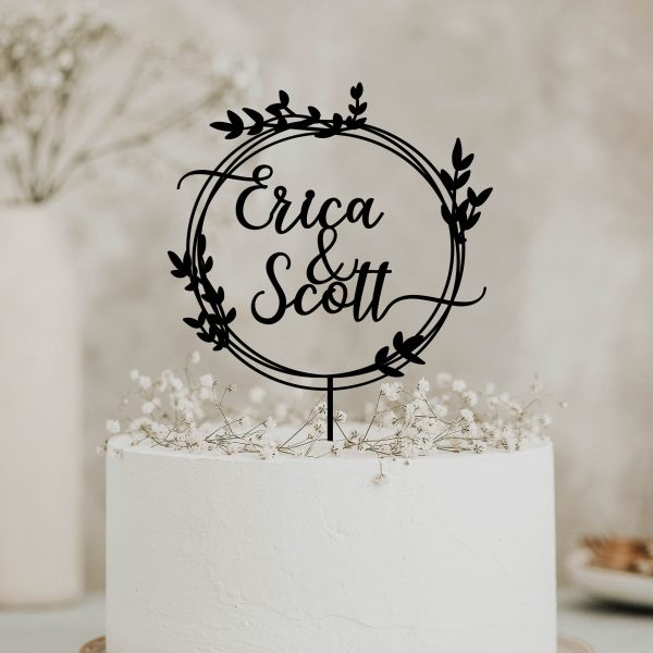 Greenery Wedding Cake Topper, Custom Names Cake Topper