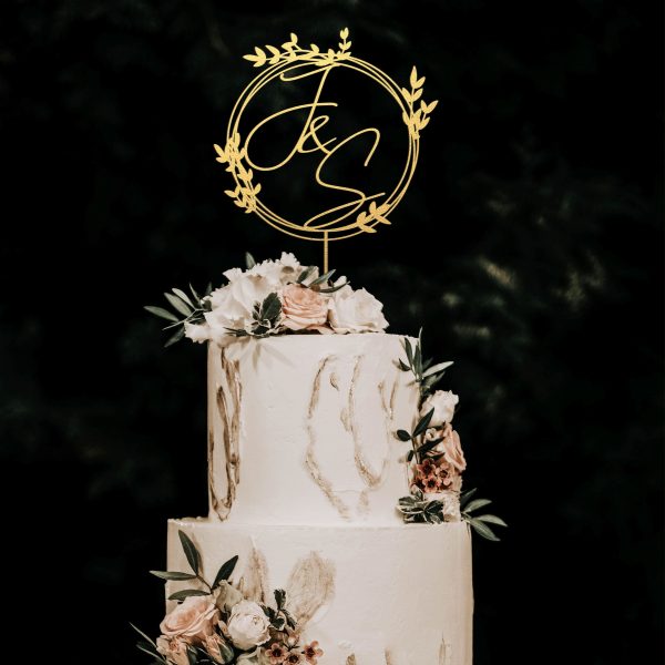 Monogram Wreath Cake Topper, Custom Initial Wedding