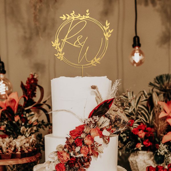 Monogram Wreath Cake Topper, Custom Initial Wedding