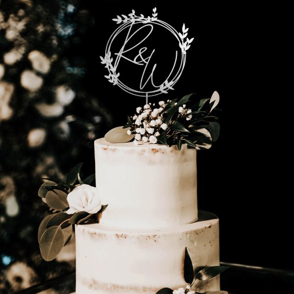 Monogram Wreath Cake Topper, Custom Initial Wedding