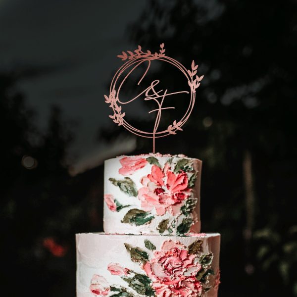 Monogram Wreath Cake Topper, Custom Initial Wedding