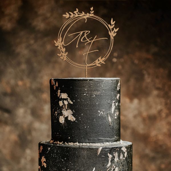 Monogram Wreath Cake Topper, Custom Initial Wedding