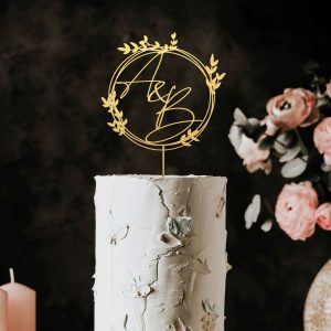 Monogram Wreath Cake Topper, Custom Initial Wedding