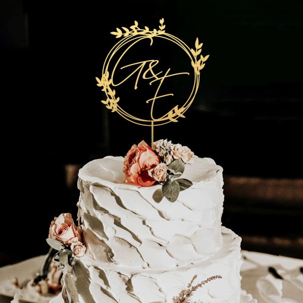 Monogram Wreath Cake Topper, Custom Initial Wedding