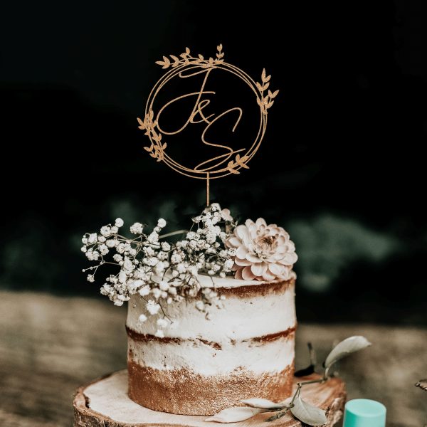 Monogram Wreath Cake Topper, Custom Initial Wedding