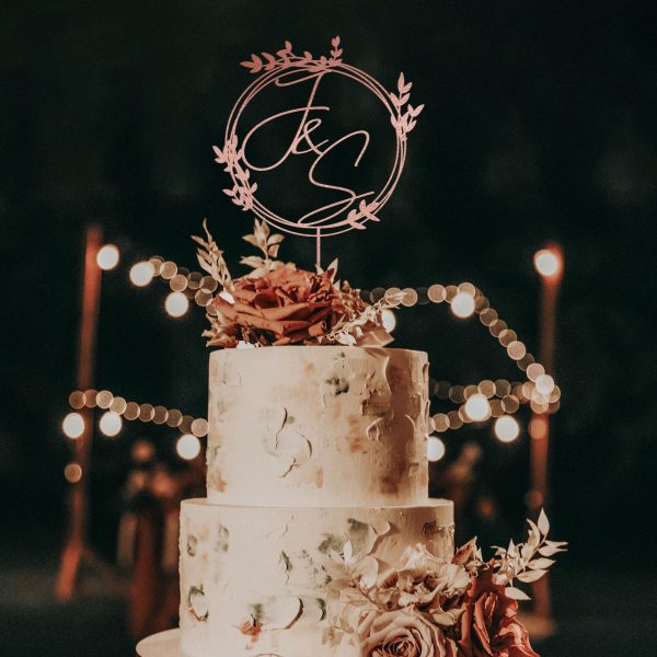 Monogram Wreath Cake Topper, Custom Initial Wedding