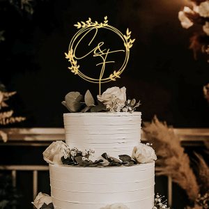Monogram Wreath Cake Topper, Custom Initial Wedding