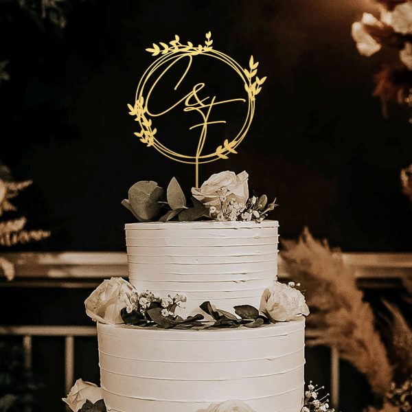 Monogram Wreath Cake Topper, Custom Initial Wedding