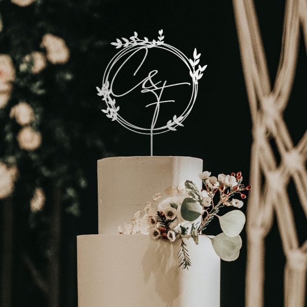 Monogram Wreath Cake Topper, Custom Initial Wedding
