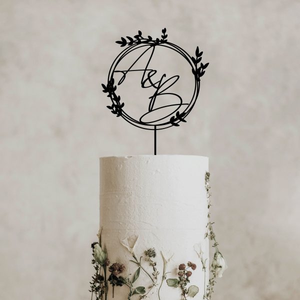 Monogram Wreath Cake Topper, Custom Initial Wedding