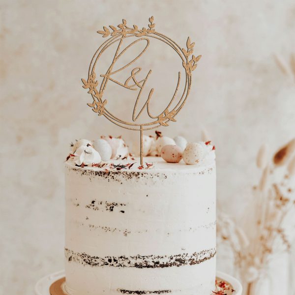 Monogram Wreath Cake Topper, Custom Initial Wedding