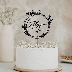 Monogram Wreath Cake Topper, Custom Initial Wedding