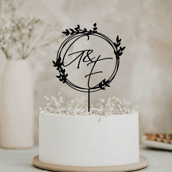 Monogram Wreath Cake Topper, Custom Initial Wedding
