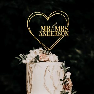 Heart Wedding Cake Topper, Mr and Mrs Cake Topper