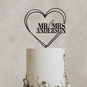 Heart Wedding Cake Topper, Mr and Mrs Cake Topper