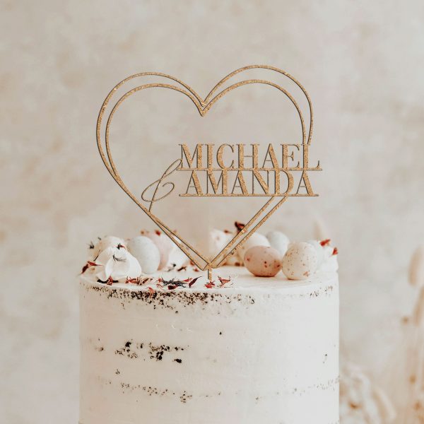 Heart Wedding Cake Topper, Mr and Mrs Cake Topper