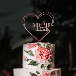 Heart Wedding Cake Topper, Mr and Mrs Cake Topper