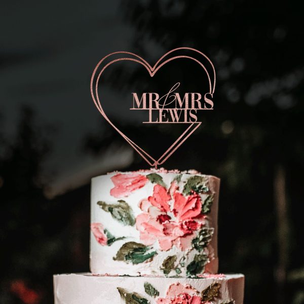 Heart Wedding Cake Topper, Mr and Mrs Cake Topper
