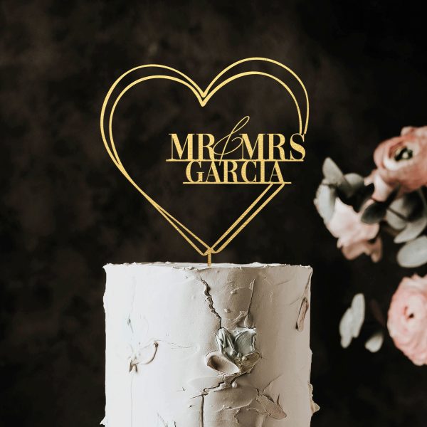 Heart Wedding Cake Topper, Mr and Mrs Cake Topper