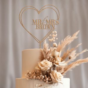 Heart Wedding Cake Topper, Mr and Mrs Cake Topper